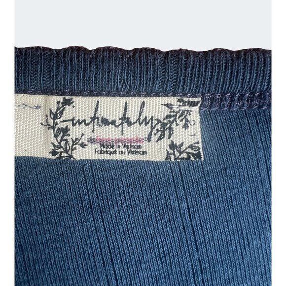 Free People Intimately End Game Pointelle Baby Tee Navy Blue Scoop Neck Large - Picture 3 of 10